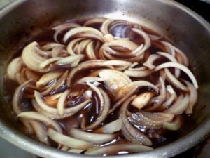 Onions in soy broth mix